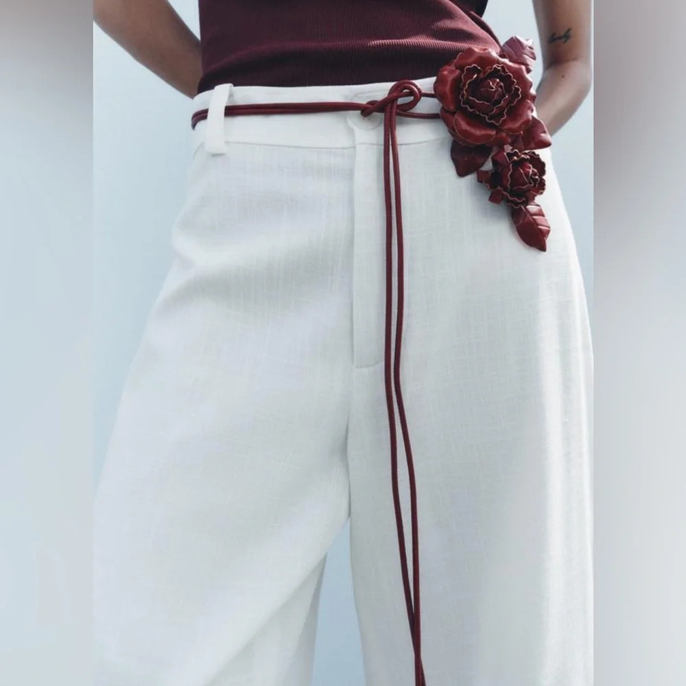 🔥🔥zara leather cord flower belt